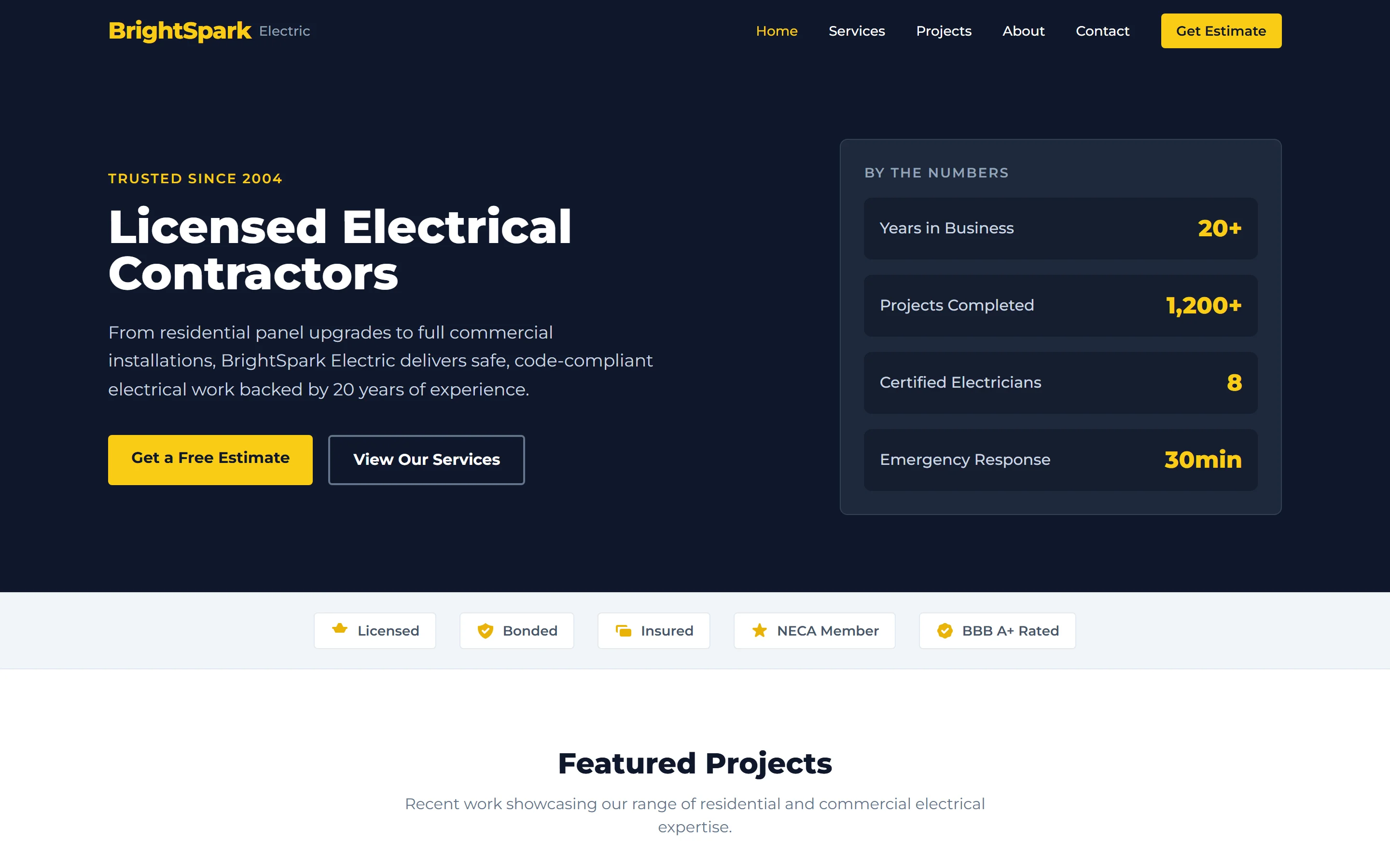 Sample electrician campaign landing page