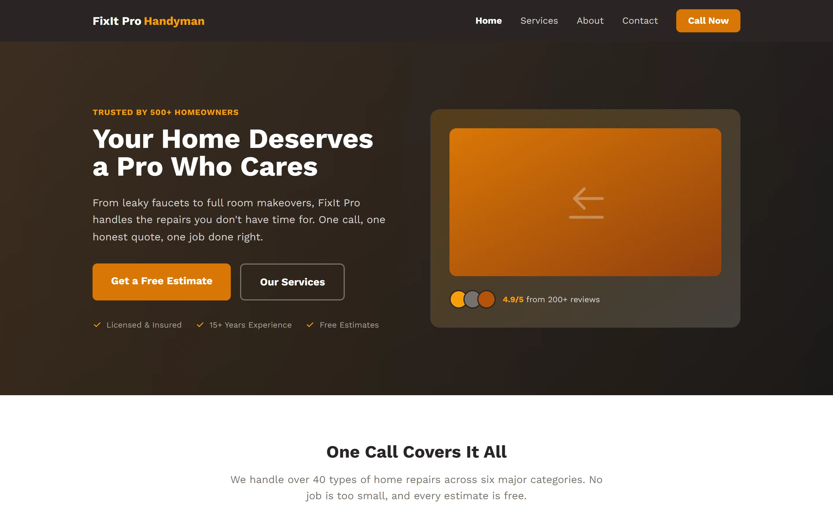 Sample handyman campaign landing page